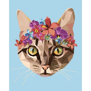 ZUTY Malování podle čísel - KOČKA A KVĚTINOVÁ KORUNA Rozměr: 40x50 cm, Rámování: bez rámu a bez vypnutí plátna