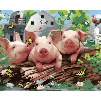 ZUTY Malování podle čísel - PRASÁTKA NA FARMĚ A MOTÝLI (HOWARD ROBINSON) Rozměr: 40x50 cm, Rámování: bez rámu a bez vypnutí plátna