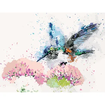 ZUTY Malování podle čísel - MALOVANÝ KOLIBŘÍK A KVĚTINY Rozměr: 40x50 cm, Rámování: bez rámu a bez vypnutí plátna