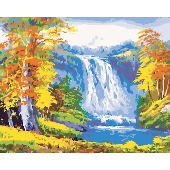 ZUTY Malování podle čísel - VODOPÁD V PODZIMNÍM LESE Rozměr: 40x50 cm, Rámování: bez rámu a bez vypnutí plátna