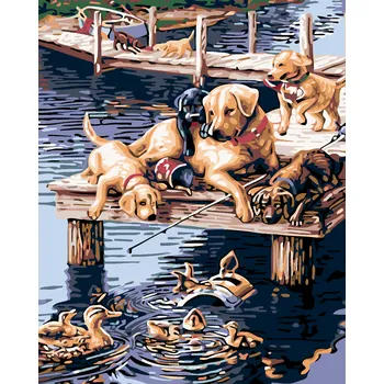 ZUTY Malování podle čísel - PEJSCI NA MOLU Rozměr: 40x50 cm, Rámování: bez rámu a bez vypnutí plátna