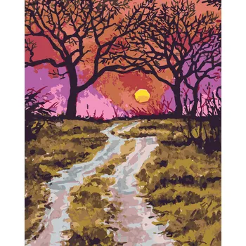 ZUTY Malování podle čísel - CESTIČKA NA PODZIM A ZÁPAD SLUNCE Rozměr: 40x50 cm, Rámování: bez rámu a bez vypnutí plátna