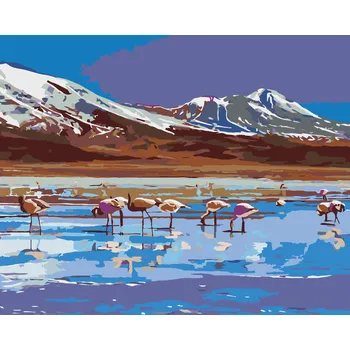 ZUTY Malování podle čísel - JEZERO S PLAMEŇÁKY Rozměr: 40x50 cm, Rámování: vypnuté plátno na rám