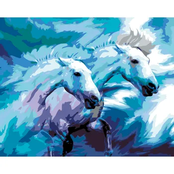 ZUTY Malování podle čísel - DVA KONĚ V MODRÉ Rozměr: 40x50 cm, Rámování: bez rámu a bez vypnutí plátna
