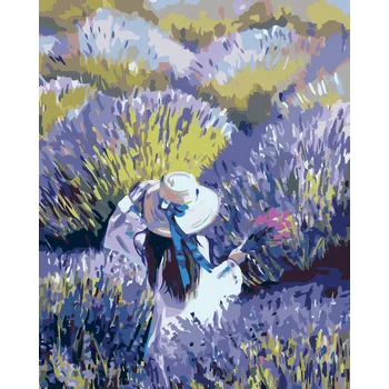 ZUTY Malování podle čísel - ŽENA UPROSTŘED LEVANDULOVÉHO POLE Rozměr: 40x50 cm, Rámování: bez rámu a bez vypnutí plátna