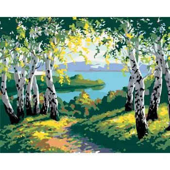 ZUTY Malování podle čísel - PODZIMNÍ LESNÍ KRAJINA S BŘÍZAMI A ŘEKOU Rozměr: 40x50 cm, Rámování: vypnuté plátno na rám