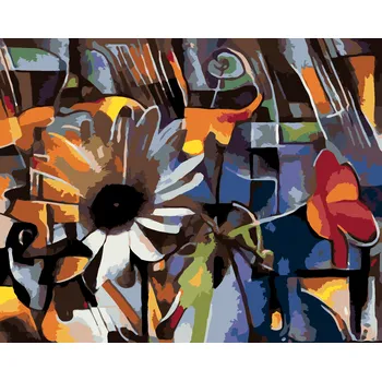 ZUTY Malování podle čísel - KVĚTINY V KUBISTICKÉM STYLU Rozměr: 40x50 cm, Rámování: bez rámu a bez vypnutí plátna