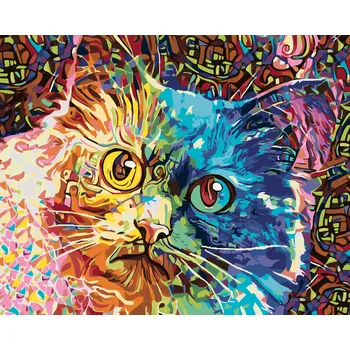 ZUTY Malování podle čísel - BAREVNÁ MALOVANÁ KOČKA Rozměr: 40x50 cm, Rámování: bez rámu a bez vypnutí plátna