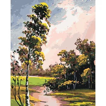ZUTY Malování podle čísel - LETNÍ KRAJINA S BŘÍZOU A JEZÍRKEM Rozměr: 40x50 cm, Rámování: bez rámu a bez vypnutí plátna