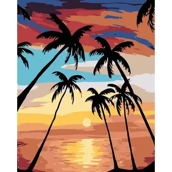 ZUTY Malování podle čísel - PALMY A ZÁPAD SLUNCE Rozměr: 40x50 cm, Rámování: bez rámu a bez vypnutí plátna