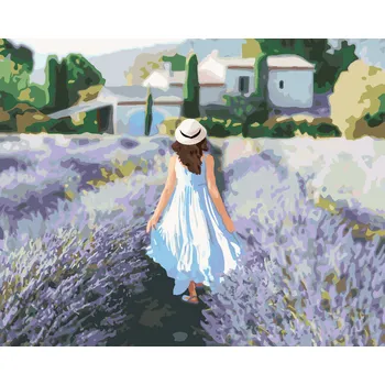 ZUTY Malování podle čísel - LEVANDULOVÉ POLE A ŽENA V PROVENCE Rozměr: 40x50 cm, Rámování: bez rámu a bez vypnutí plátna