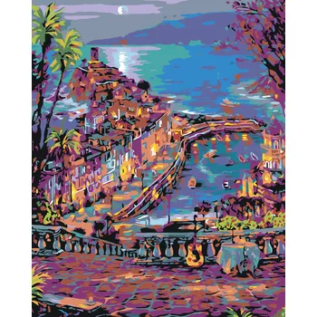 ZUTY Malování podle čísel - PŘÍMOŘSKÉ MĚSTEČKO Rozměr: 40x50 cm, Rámování: bez rámu a bez vypnutí plátna