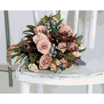 ZUTY Malování podle čísel - KYTICE RŮŽÍ NA BÍLÉ ŽIDLI Rozměr: 40x50 cm, Rámování: bez rámu a bez vypnutí plátna