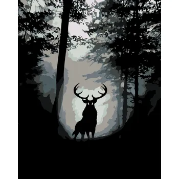 ZUTY Malování podle čísel - JELEN V TEMNÉM HVOZDU Rozměr: 40x50 cm, Rámování: vypnuté plátno na rám