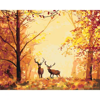 ZUTY Malování podle čísel - JELENI V LESE Rozměr: 40x50 cm, Rámování: bez rámu a bez vypnutí plátna