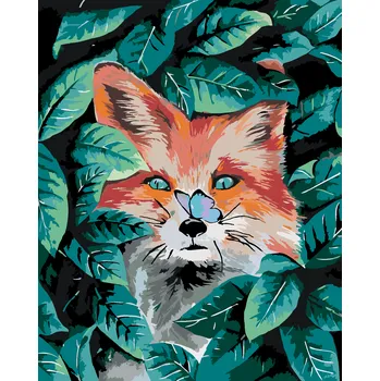 ZUTY Malování podle čísel - ČERVENÁ LIŠKA A ZELENÉ LÍSTKY Rozměr: 40x50 cm, Rámování: bez rámu a bez vypnutí plátna