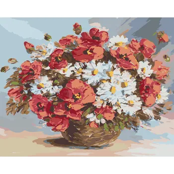 ZUTY Malování podle čísel - VLČÍ MÁKY A KOPRETINY VE VÁZE Rozměr: 40x50 cm, Rámování: bez rámu a bez vypnutí plátna