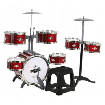 Hudební nástroj pro děti Dětská sada 7 bubnů se stoličkou Drum Set červená