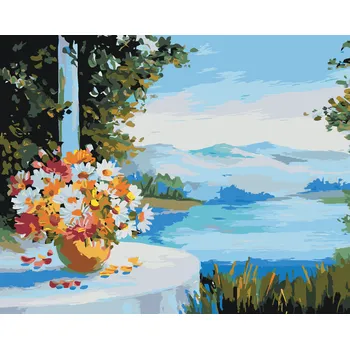 ZUTY Malování podle čísel - DŮM U MOŘE S KVĚTINAMI NA STOLE Rozměr: 40x50 cm, Rámování: bez rámu a bez vypnutí plátna