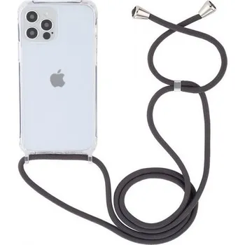 Pouzdro na mobilní telefon Transparentní kryt se šňůrkou pro iPhone 15 Pro Max - šedý