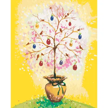 ZUTY Malování podle čísel - VELIKONOČNÍ STROM S VAJÍČKY Rozměr: 40x50 cm, Rámování: vypnuté plátno na rám