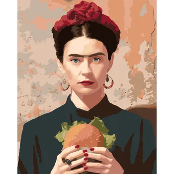 ZUTY Malování podle čísel - FRIDA KAHLO A HAMBURGER Rozměr: 80x100 cm, Rámování: bez rámu a bez vypnutí plátna