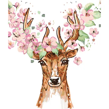 ZUTY Malování podle čísel - JELEN S KVĚTINAMI Rozměr: 40x50 cm, Rámování: bez rámu a bez vypnutí plátna