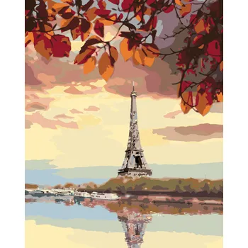 ZUTY Malování podle čísel - EIFFELOVA VĚŽ A PODZIMNÍ LISTÍ Rozměr: 40x50 cm, Rámování: bez rámu a bez vypnutí plátna