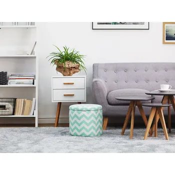 Taburet Puf s úložným prostorem, kulatá bavlněná máta s cikcaky 35 x 30 cm, moderní vzhled Beliani