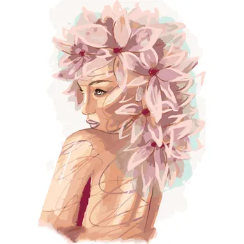 ZUTY Malování podle čísel - MLADÁ ŽENA S RŮŽOVÝMI KVĚTINAMI Rozměr: 40x50 cm, Rámování: vypnuté plátno na rám