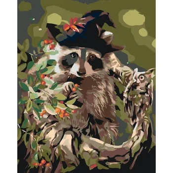 Hračka ZUTY Malování podle čísel - MÝVAL S KLOBOUKEM A SOVOU Rozměr: 40x50 cm, Rámování: vypnuté plátno na rám