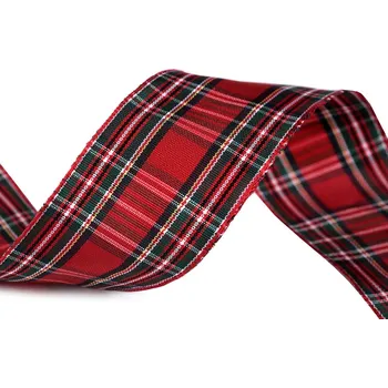 Károvaná stuha s drátem šíře 40 mm, barva 101 červená