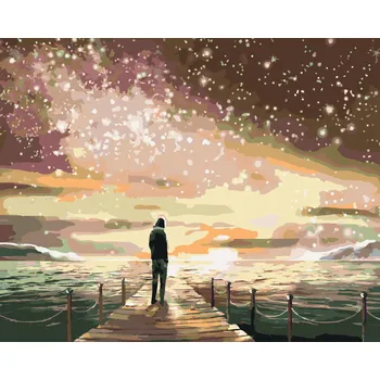 ZUTY Malování podle čísel - MUŽ NA MOLU POD ZÁŘÍCÍ OBLOHOU Rozměr: 80x100 cm, Rámování: vypnuté plátno na rám