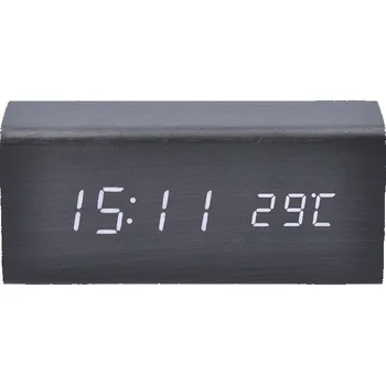 Hodiny Solight hodiny s budíkem, bílé LED podsvícení, tři budíky, nastavitelná intenzita podsvícení, teploměr, dekor: černé dřevo - CA01B