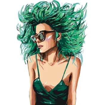 ZUTY Malování podle čísel - ŽENA SE ZELENÝMI VLASY Rozměr: 40x50 cm, Rámování: vypnuté plátno na rám