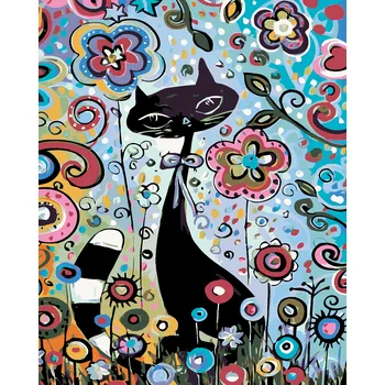 ZUTY Malování podle čísel - KOČKA V KVĚTINÁCH Rozměr: 40x50 cm, Rámování: bez rámu a bez vypnutí plátna