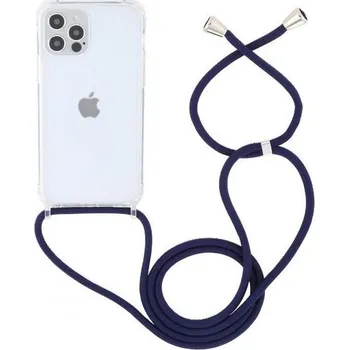 Pouzdro na mobilní telefon Transparentní kryt se šňůrkou pro iPhone 15 Pro Max - tmavě modrý
