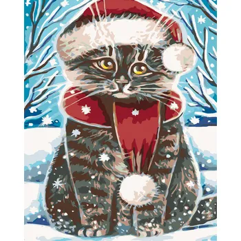 ZUTY Malování podle čísel - VÁNOČNÍ KOCOUREK Rozměr: 40x50 cm, Rámování: bez rámu a bez vypnutí plátna