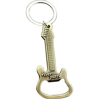 Přívěšek kytara s otvírákem zlatá včetně kroužku na klíče