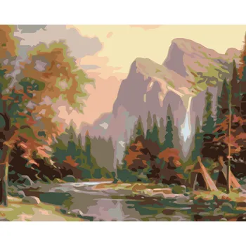 ZUTY Malování podle čísel - TÝPÍ POD HORAMI Rozměr: 40x50 cm, Rámování: vypnuté plátno na rám