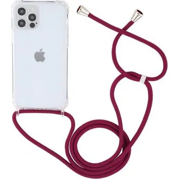 Pouzdro na mobilní telefon Transparentní kryt se šňůrkou pro iPhone 15 Pro - vínový