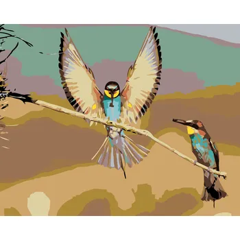 ZUTY Malování podle čísel - DVA PTÁČCI NA SUCHÉ VĚTVI Rozměr: 80x100 cm, Rámování: vypnuté plátno na rám