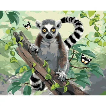 ZUTY Malování podle čísel - LEMUR A MOTÝLI (HOWARD ROBINSON) Rozměr: 40x50 cm, Rámování: bez rámu a bez vypnutí plátna