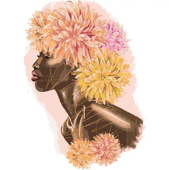 ZUTY Malování podle čísel - AFRICKÁ ŽENA S BAREVNÝMI KVĚTINAMI Rozměr: 40x50 cm, Rámování: bez rámu a bez vypnutí plátna