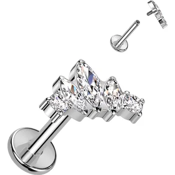 Piercing Atreya Titanová labreta s vnitřním závitem a 5 čirými zirkony Fiona Barva: Čirá