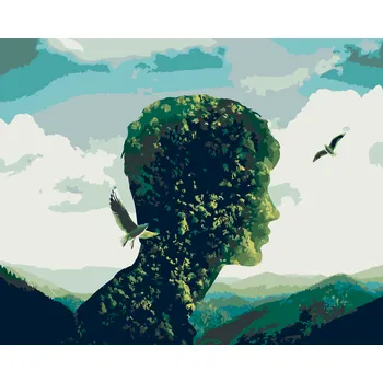 ZUTY Malování podle čísel - PŘÍRODA JAKO HLAVA ČLOVĚKA Rozměr: 40x50 cm, Rámování: bez rámu a bez vypnutí plátna