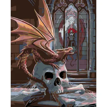 ZUTY Malování podle čísel - LEBKA A MALÝ DRÁČEK Rozměr: 40x50 cm, Rámování: vypnuté plátno na rám