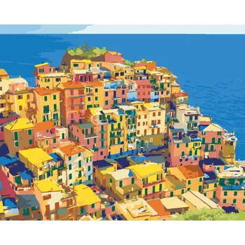 ZUTY Malování podle čísel - DOMY V NÁRODNÍM PARKU CINQUE TERRE Rozměr: 40x50 cm, Rámování: bez rámu a bez vypnutí plátna