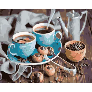 ZUTY Malování podle čísel - MODRÉ ŠÁLKY KÁVY Rozměr: 40x50 cm, Rámování: vypnuté plátno na rám