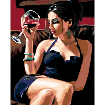 ZUTY Malování podle čísel - SVŮDNÁ SE SKLENKOU VÍNA Rozměr: 40x50 cm, Rámování: bez rámu a bez vypnutí plátna